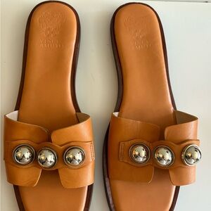 Vince Camuto Tan Leather Slide Sandals